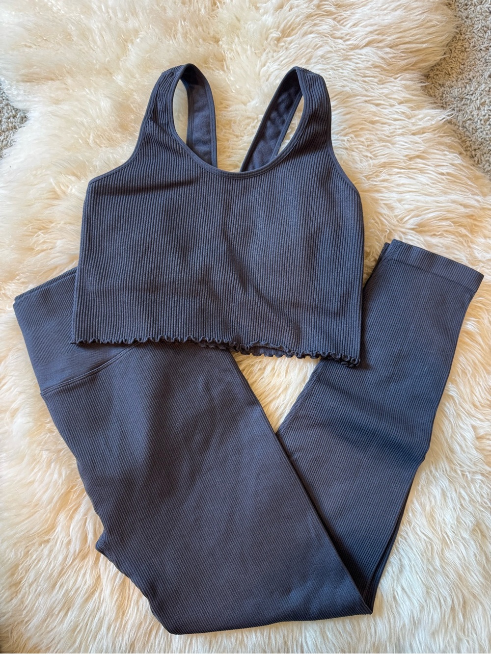 Spiritual Gangster Seamless Love Sports Bra & Leggings Set in Ribbed Charcoal